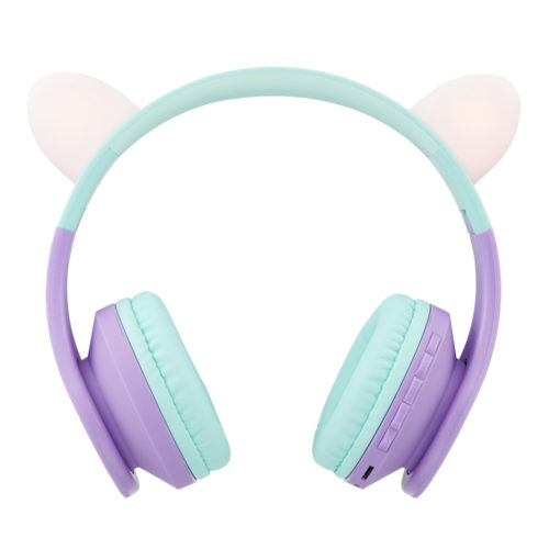 Căști Bluetooth PowerLocus P1 pentru copii (Verde/Violet cu Urechi)