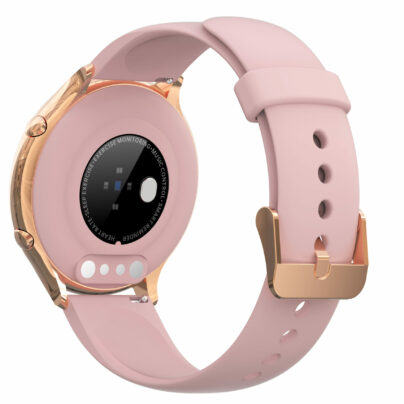 Smartwatch PowerLocus Vivi, 1.3Inch Full Touch Display, Auriu (silicon curea roz + aur metalic)
