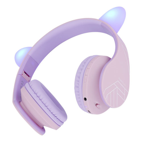 Căști Audio Wireless pentru Copii cu urechi, PowerLocus P2 (Roz/Violet)