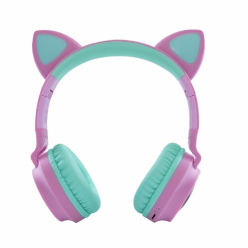 Căști Audio Wireless cu Urechi, pentru copii (verde/roz cu urechi)