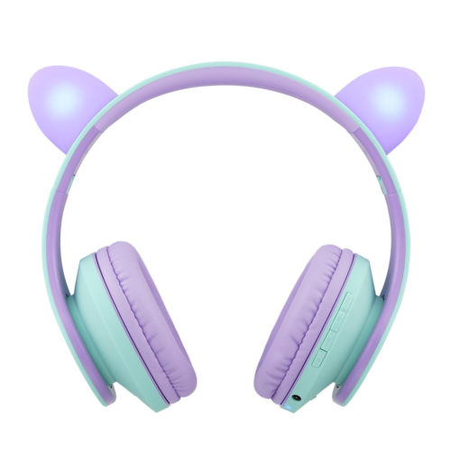 Căști Audio Wireless pentru Copii cu urechi, PowerLocus P2 (Verde/Violet)