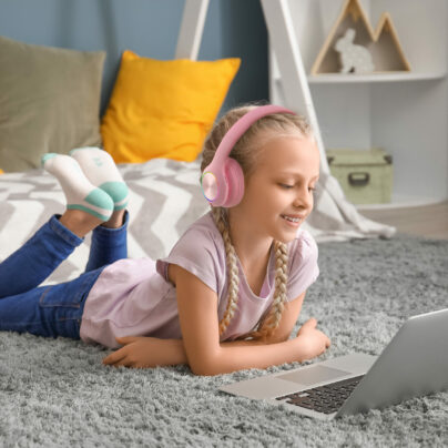 Căști Audio Wireless pentru Copii, PowerLocus PLED (Roz)
